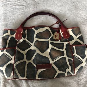 Doony & Burke Kristen Tote- Giraffe Print/ Red